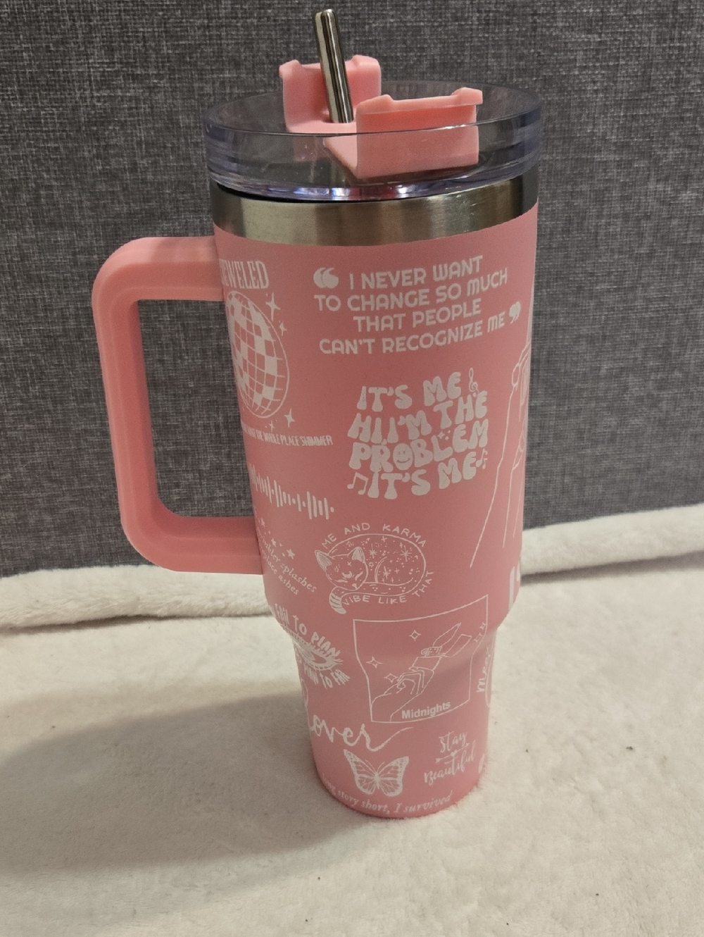 NWOT Pink Taylor Swift 1989 Lyric Tumbler - Picture 2 of 3